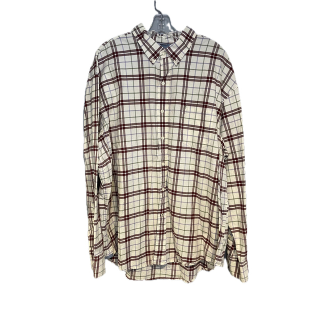 Mens Izod Saltwater Button Down Shirt Size XXL Relaxed Plaid Burgandy Cream